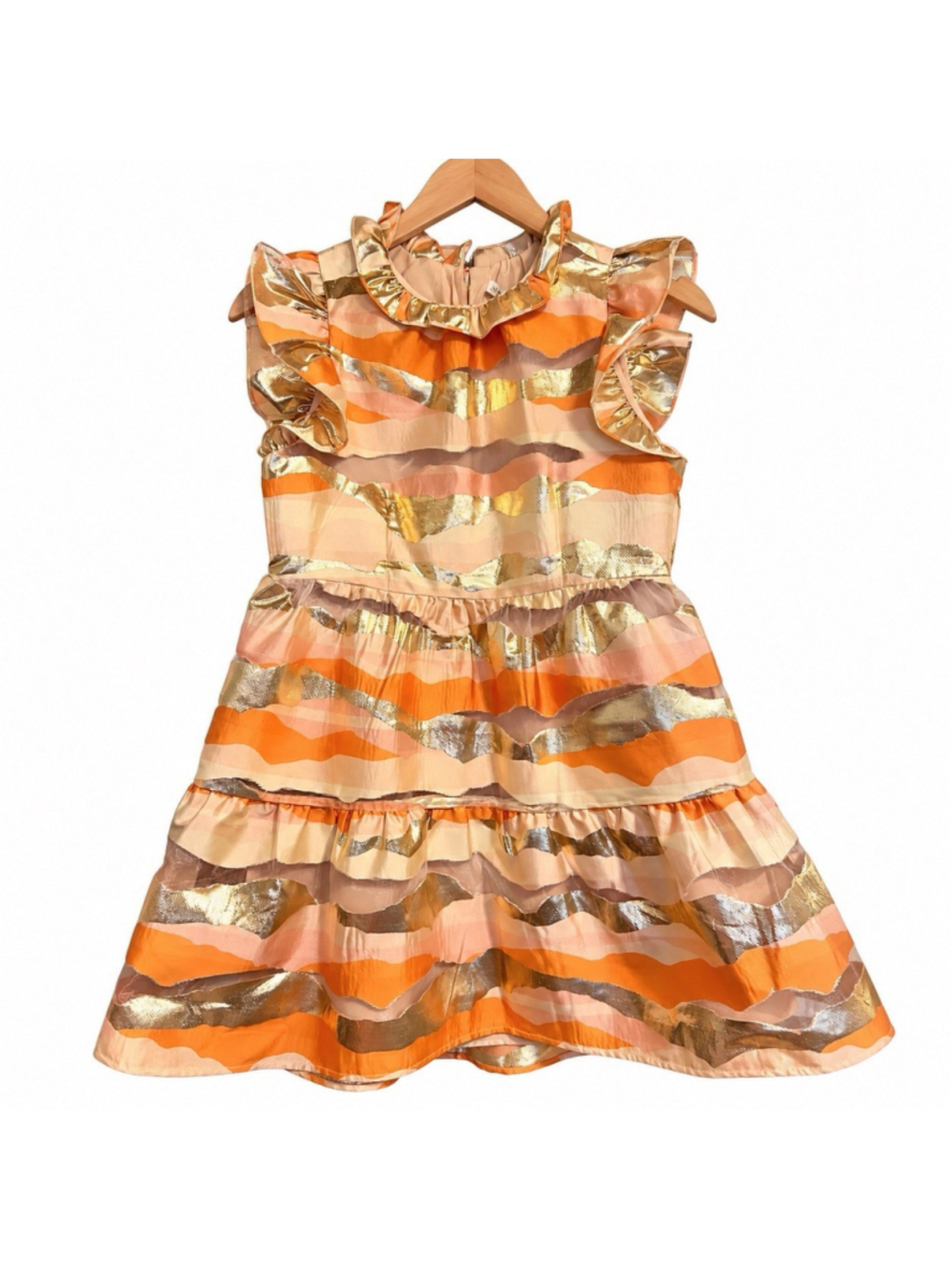 Marie Oliver Taren Creamsicle Metallic Whimsy Abstract Flutter Mini Dress S NWT